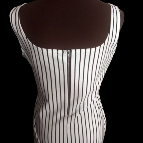 Black and White Stripe Sheath Dress, Fitted Dress, Size XL Dress, Popular Basic - Picture 7 of 9